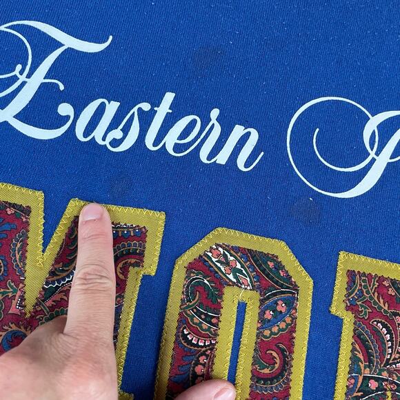 VTG 90s Eastern Illinois University MOM Sweatshirt size L Blue Pullover - Picture 5 of 9